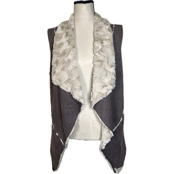 Faux Suede Shearling Distressed Soft Oversized Boho Festival‎ Statement Vest - Picture 2 of 10